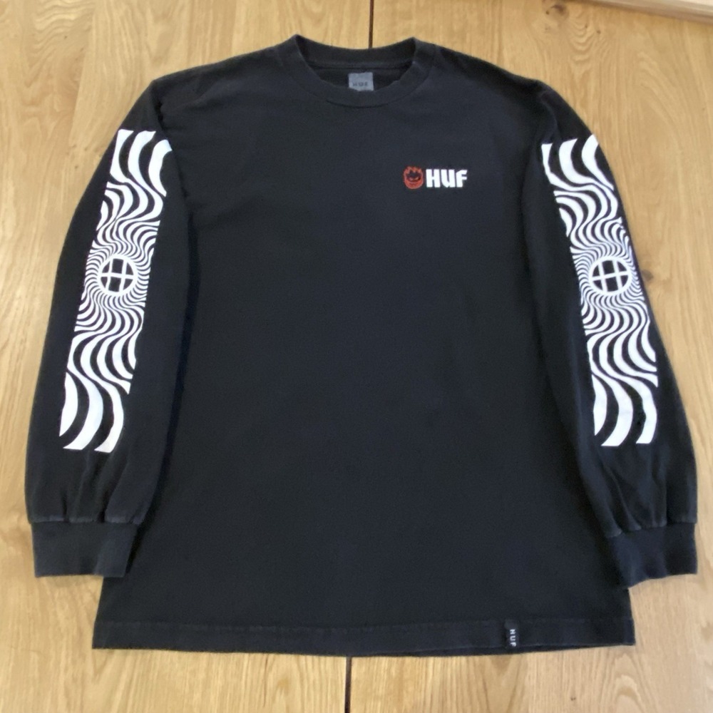 HUF Spitfire Streetwear Mens Shirt Graphic Print Logo Black Long Sleeve Hit Sz M